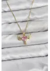 316L Çelik Zincir Gold Renk Kanatlı Kalp Model Zirkon Taşlı Kadın Kolye