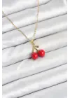 316L Çelik Zincir Gold Renk Kiraz Model Kadın Kolye