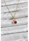 316L Çelik Zincir Gold Renk Kiraz Model Zirkon Taşlı Kadın Kolye