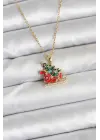 316L Çelik Zincir Gold Renk Kızak ve Çam Ağacı Figürlü Yılbaşı Temalı Kadın Kolye