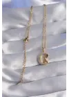  Zincir Altın  Kuş Figürlü Zirkon Taşlı Ay Tasarımlı Çelik Kolye