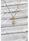 316L Çelik Zincir Gold Renk Kutup Yıldızı Model Zirkon Taşlı Kadın Kolye