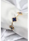 316L Çelik Zincir Gold Renk Lacivert Yonca Kadın Bileklik