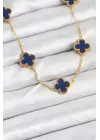 316L Çelik Zincir Gold Renk Lacivert Yonca Kadın Kolye