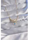  Zincir Altın  Mavi Zirkon Taşlı Melek Kanatlı Çelik Kolye