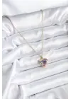  Zincir Altın  Mor  Zirkon Taşlı Kalp Model  Çelik Kolye