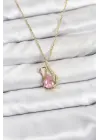 316L Çelik Zincir Gold Renk Pembe Kuğu Model Zirkon Taşlı Kadın Kolye