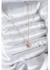  Zincir Altın  Pembe Zirkon Taş Kalp Model Charm  Çelik Kolye
