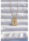  Zincir Altın  Pembe Zirkon Taşlı Tarot Çelik Kolye