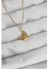  Zincir Altın  li Zirkon Taşlı Kalp Çelik Kolye