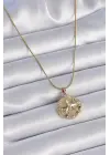  Zincir Altın  li Zirkon Taşlı Yıldız İşlemeli Madalyon Model  Çelik Kolye