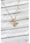 316L Çelik Zincir Gold Renk Sinek Model Zirkon Taşlı Kadın Kolye