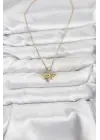 316L Çelik Zincir Gold Renk Sinek Model Zirkon Taşlı Kadın Kolye