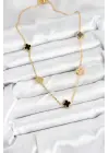 316L Çelik Zincir Gold Renk Siyah ve Zirkon Taşlı Baby Boy Yonca Kadın Kolye