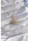  Zincir Altın  Zirkon Taşlı 2li Görünüm Kar Tanesi Çelik Kolye