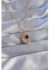  Zincir Altın  Zirkon Taşlı Ay Figürlü Projeksiyon Çelik Kolye