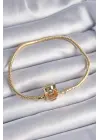 316L Çelik Zincir Gold Renk Zirkon Taşlı Charm Model Kadın Bileklik