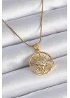  Zincir Altın  Zirkon Taşlı Güneş Model  Çelik Kolye