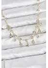 316L Çelik Zincir Gold Renk Zirkon Taşlı Kadın Kolye Sallantılı Charmlı