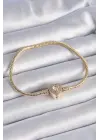 316L Çelik Zincir Gold Renk Zirkon Taşlı Kalp Charm Model Kadın Bileklik