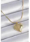  Zincir Altın  Zirkon Taşlı Kalp Kanat İşlemeli  Çelik Kolye