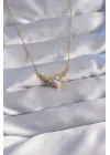  Zincir Altın  Zirkon Taşlı Kanatlı Kalp Çelik Kolye