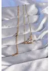  Zincir Altın  Zirkon Taşlı Kanatlı Kalp Çelik Kolye