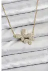 316L Çelik Zincir Gold Renk Zirkon Taşlı Kelebek Model Kadın Kolye
