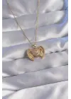  Zincir Altın  Zirkon Taşlı Melek Kanatlı Kalp Çelik Kolye