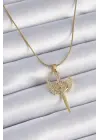  Zincir Altın  Zirkon Taşlı Mikail Model  Çelik Kolye
