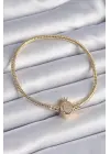 316L Çelik Zincir Gold Renk Zirkon Taşlı Taç Charm Model Kadın Bileklik