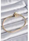 316L Çelik Zincir Gold Renk Zirkon Taşlı Taç Charm Model Kadın Bileklik