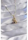  Zincir Altın  Zirkon Taşlı Teddy Figürlü Projeksiyon Çelik Kolye