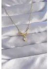  Zincir Altın  Zirkon Taşlı Yarım Fiyonk Kalp Çelik Kolye