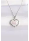  Zincir Gümüş  Beyaz Taşlı Bombeli Kalp Çelik Kolye