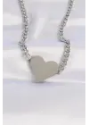  Zincir Gümüş  Düz Plaka Kalp Çelik Kolye
