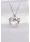  Zincir Gümüş  İnci Taş Detay Zirkon Taşlı Kalp Çelik Kolye