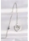 Zincir Gümüş  İnci Taş Detay Zirkon Taşlı Kalp Çelik Kolye