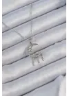  Zincir Gümüş  İşlemeli Zirkon Taşlı Ay Çelik Kolye