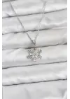 316L Çelik Zincir Gümüş Renk Kar Tanesi Model Zirkon Taşlı Kadın Kolye