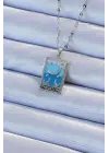  Zincir Gümüş  Mavi Mineli Ay Figür Tarot Çelik Kolye