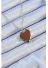  Zincir Gümüş  Mineli İçi Açılan Kalp Çelik Kolye