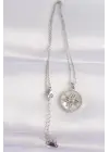  Zincir Gümüş  Oval Tasarımlı Güneş Çelik Kolye