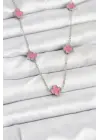 316L Çelik Zincir Gümüş Renk Pembe Baby Boy Yonca Kadın Kolye