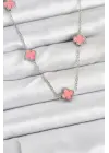 316L Çelik Zincir Gümüş Renk Pembe Baby Boy Yonca Kadın Kolye