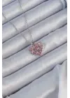  Zincir Gümüş  Pembe Parçalı Zirkon Taşlı Kalp Çelik Kolye