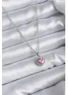  Zincir Gümüş  Pembe Zirkon Taş Charm Model  Çelik Kolye