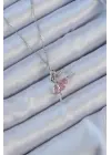  Zincir Gümüş  Pembe Zirkon Taşlı Balerin Çelik Kolye