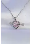 Zincir Gümüş  Pembe Zirkon Taşlı Eros Çelik Kolye