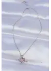  Zincir Gümüş  Pembe Zirkon Taşlı Eros Çelik Kolye